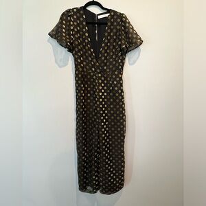 ASTR Olive green velvet and black jumpsuit with belt size M short sleeve